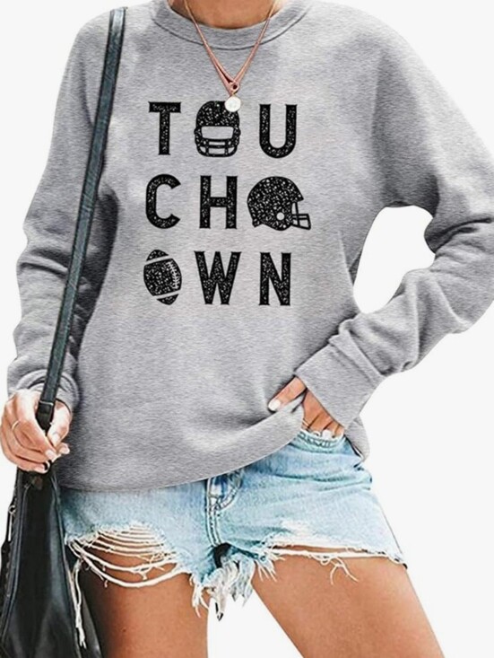 Amazon Tops - Women's Gray 'Touchdown' Graphic Pullover Sweatshirt